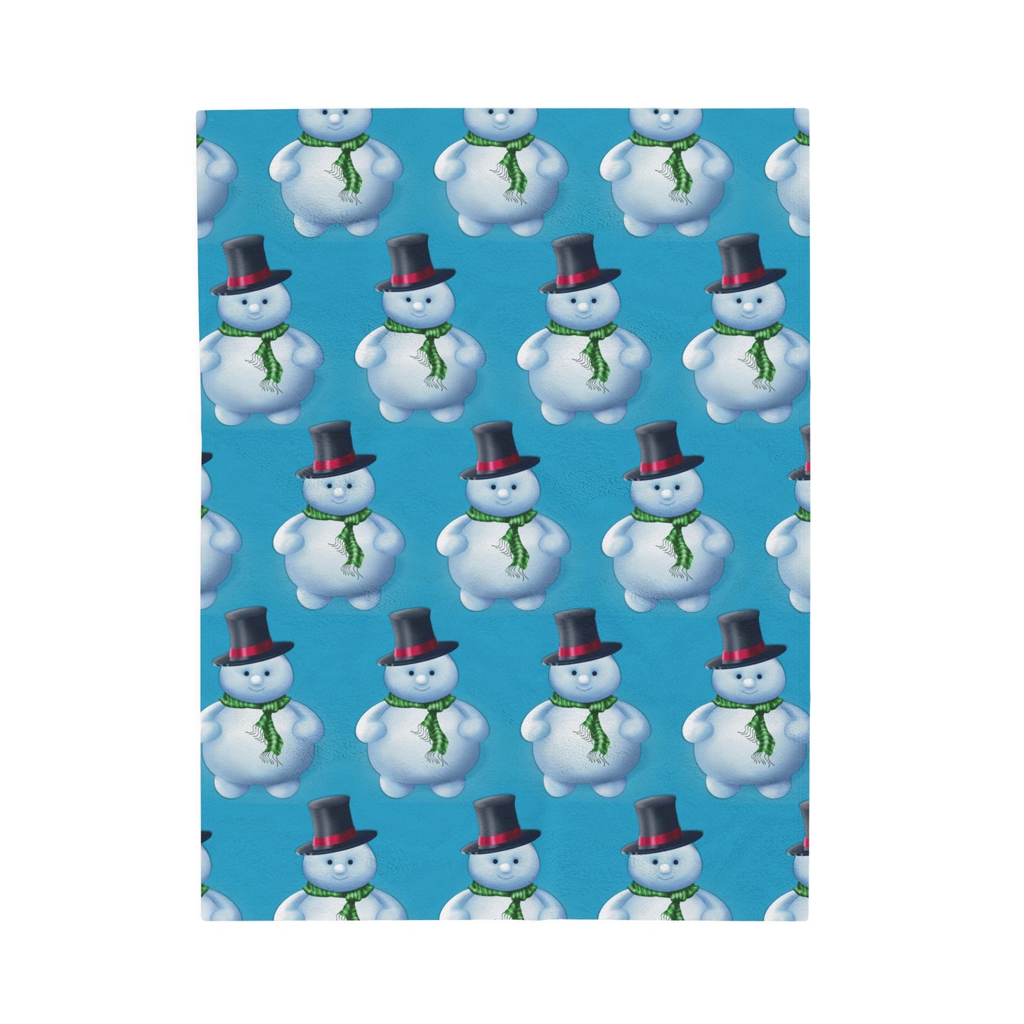 Turquoise, Snowman pattern Velveteen Plush Blanket