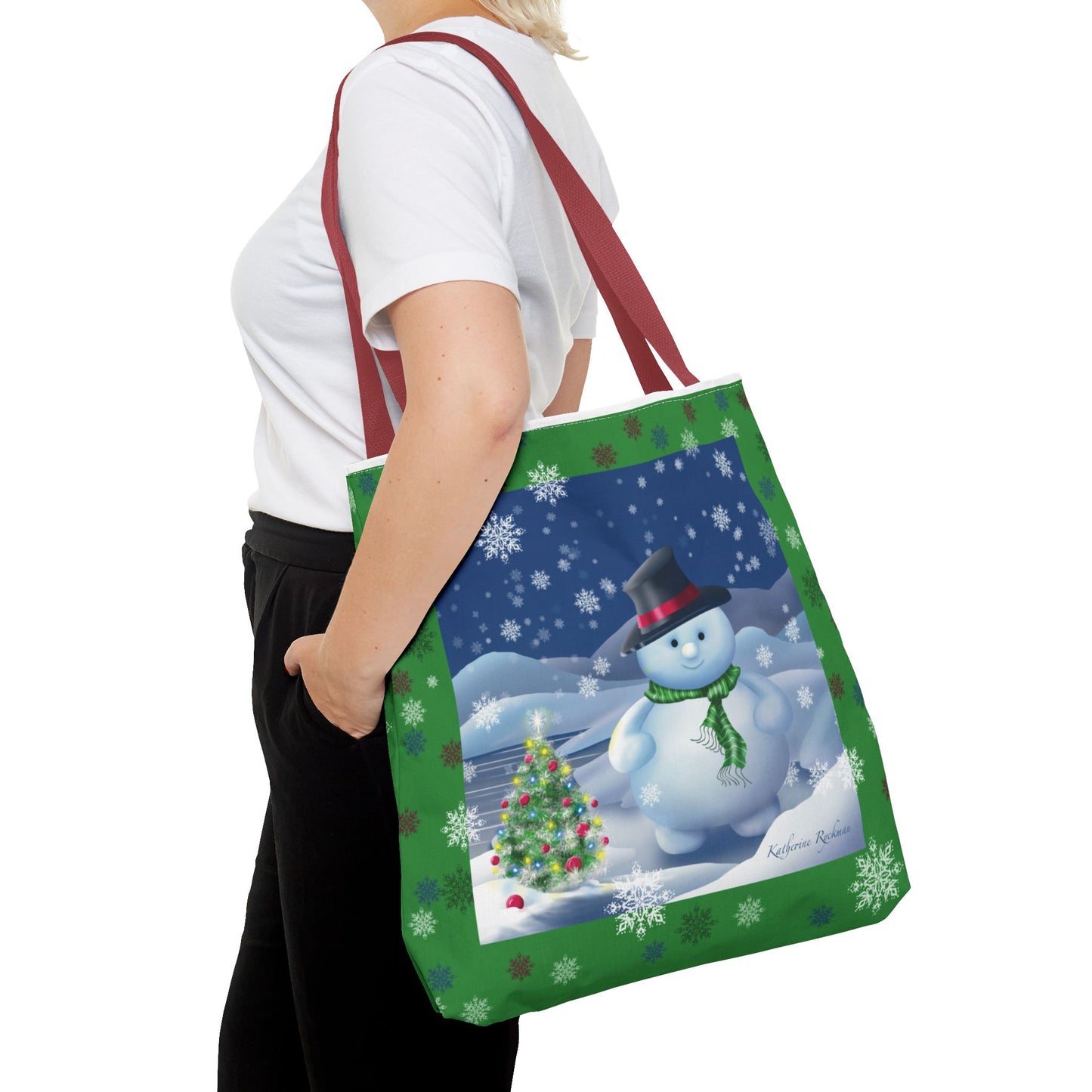 Snowman Tote Bag with Snow Flurry Scene