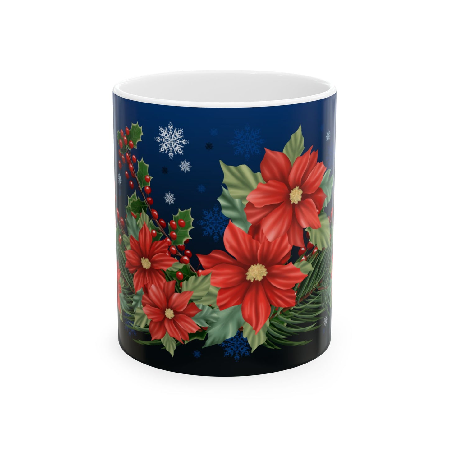 Mug with Poinsettias Pine and Holly Design