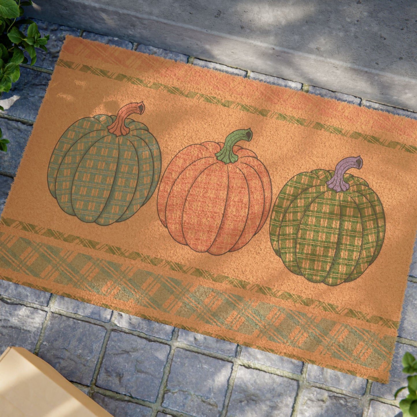 Doormat-Plaid Pumpkin