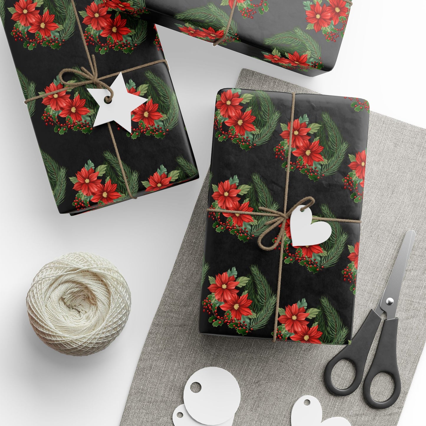 Holiday Wrapping Papers - Poinsettia, Pine and Holly Design