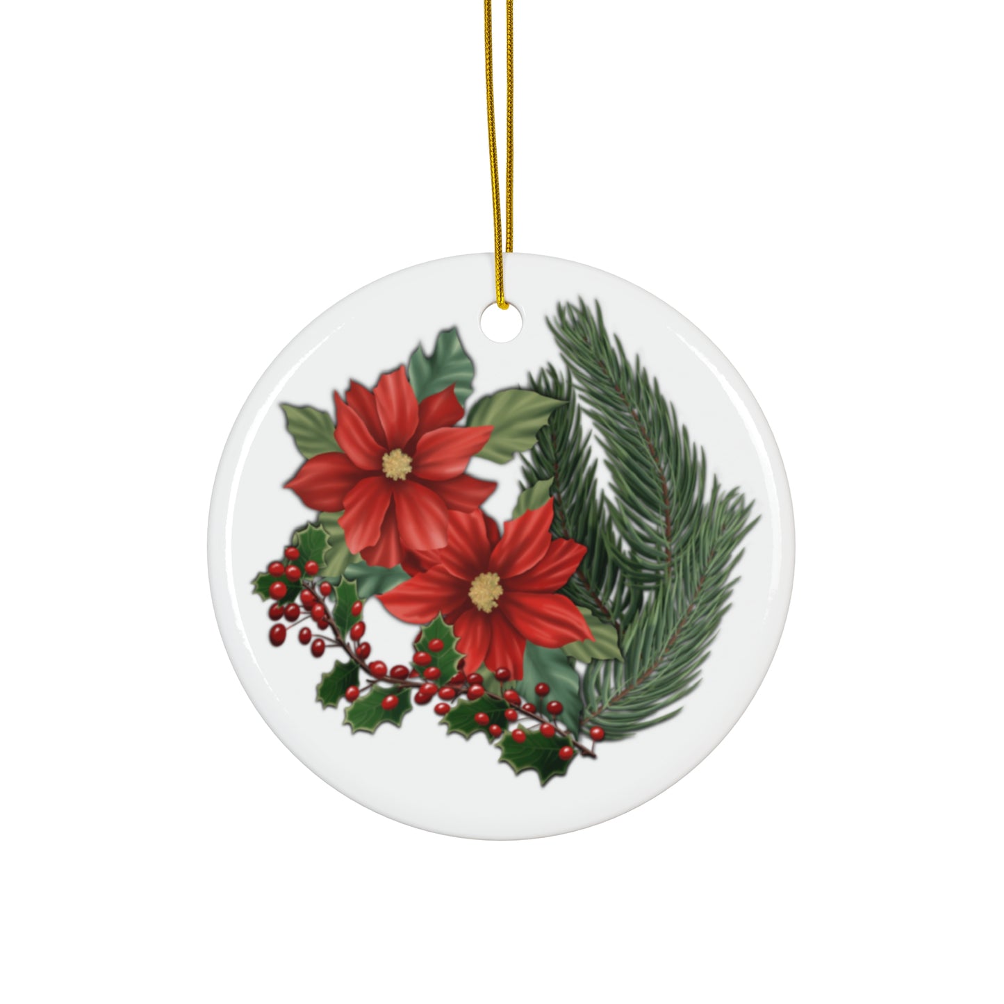 Ceramic Ornament - Poinsettia, Pine, and Holly