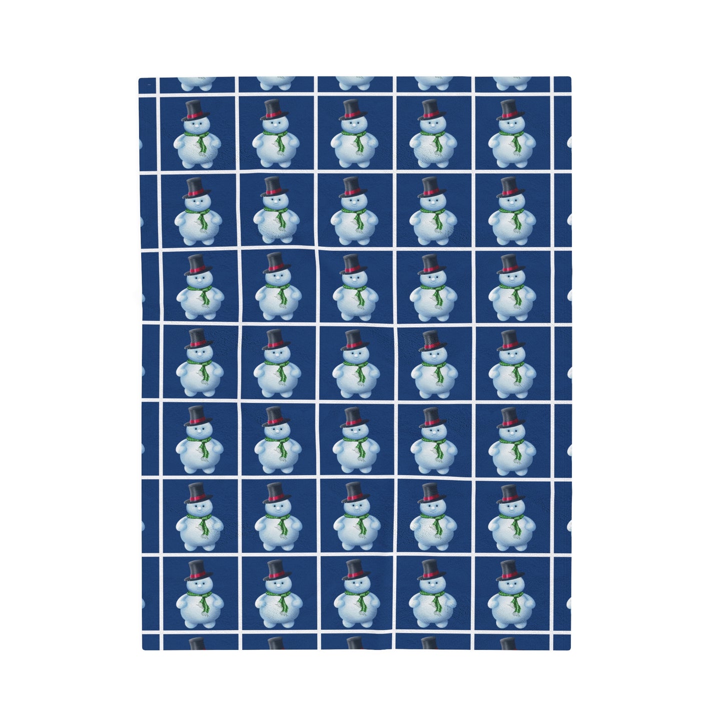 Blue squared Snowman pattern Velveteen Plush Blanket