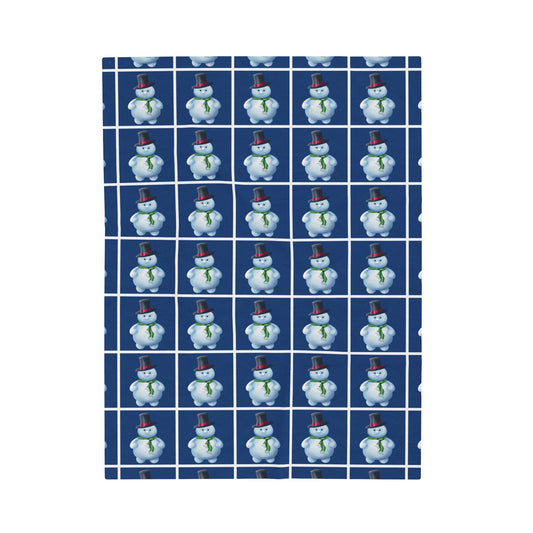 Blue squared Snowman pattern Velveteen Plush Blanket