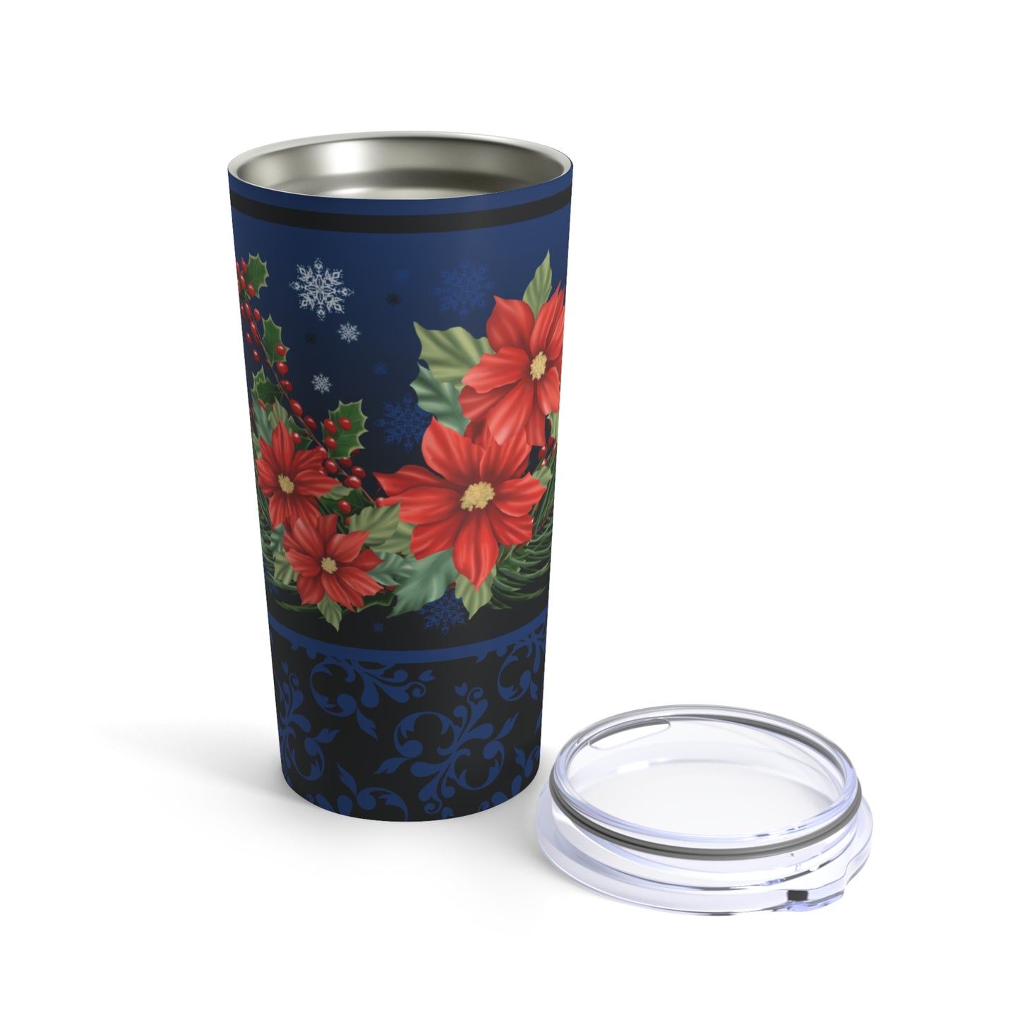 Tumbler 20oz Poinsettia, Pine, and Holly design