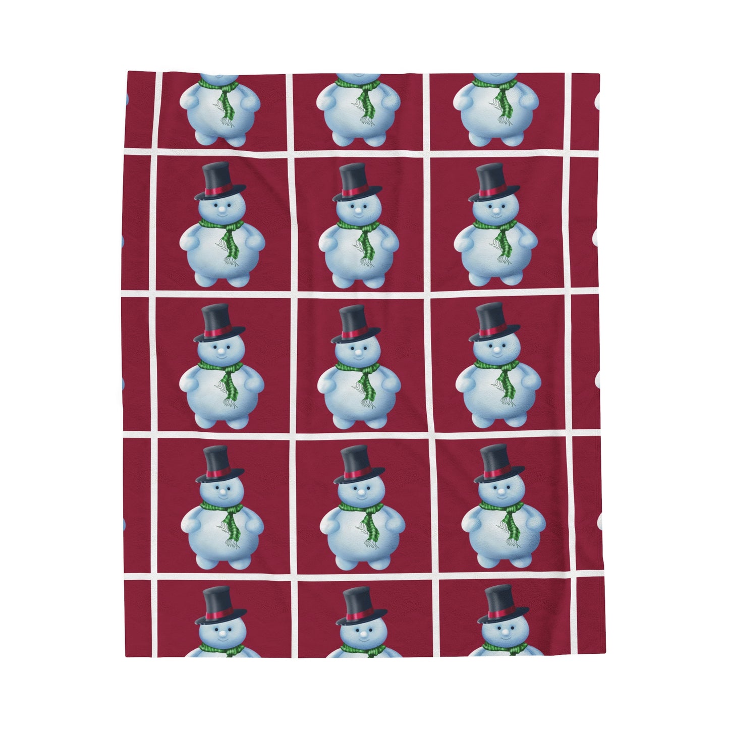 Red squared Snowman pattern Velveteen Plush Blanket