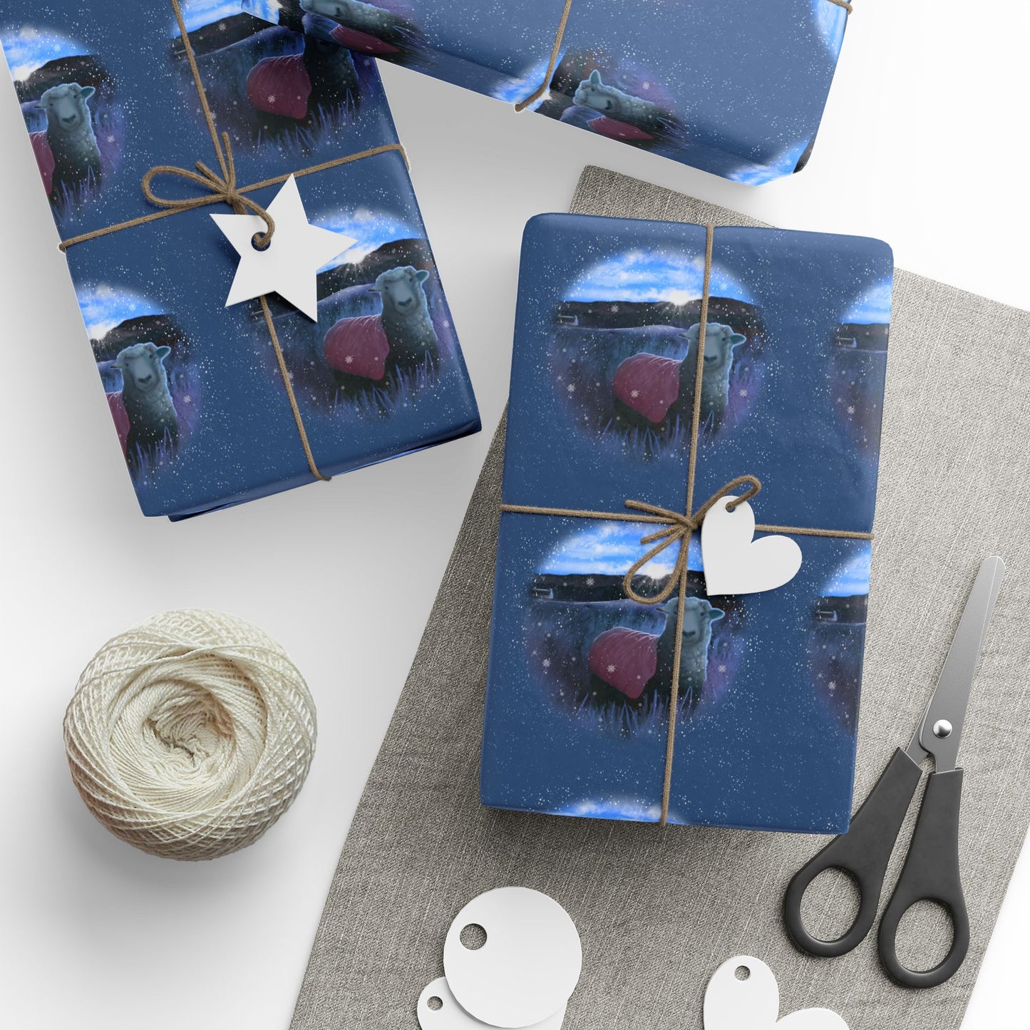 Gift Wrap - Sheep in snowy field design