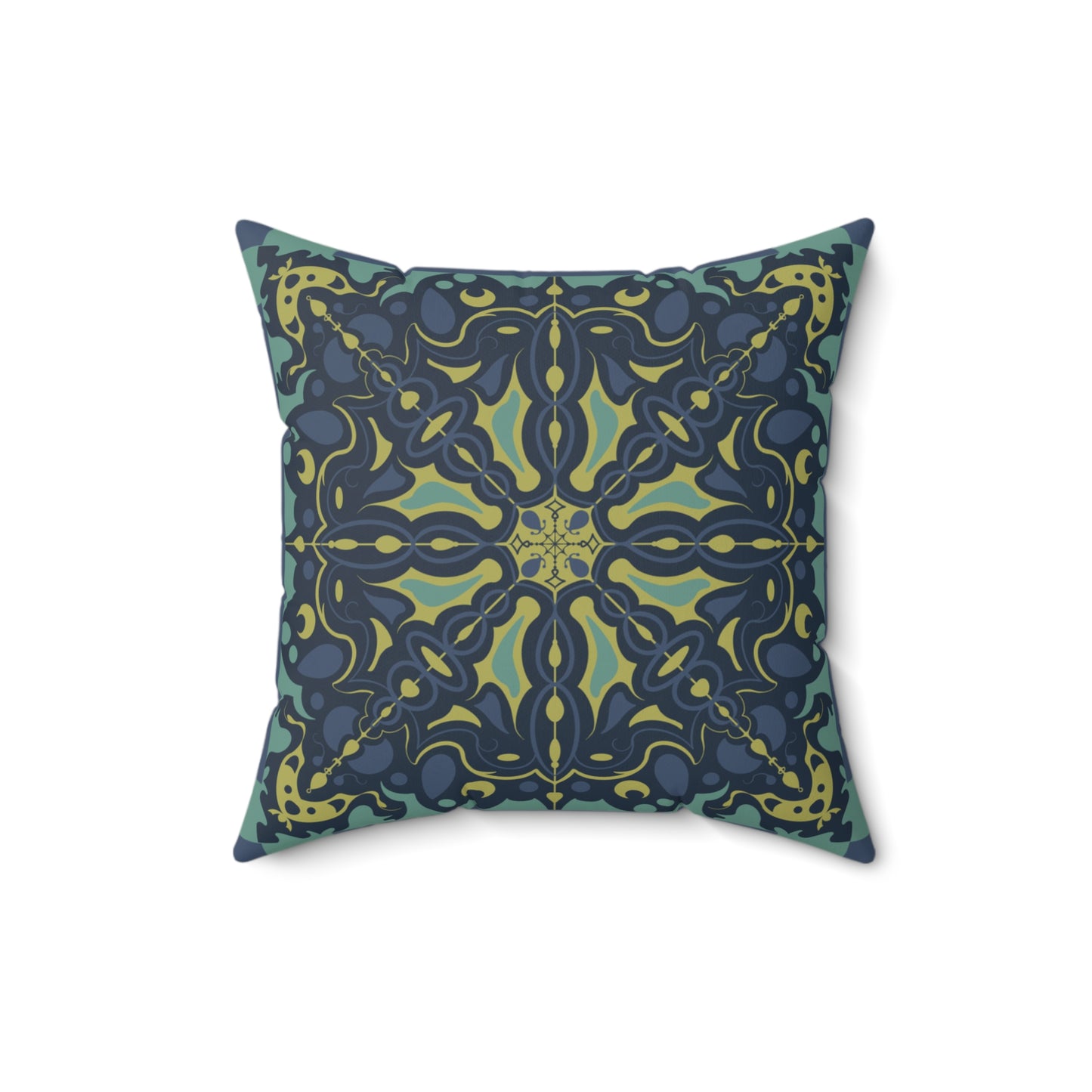 Square Pillow - Elegant Green and Blue Pattern Design