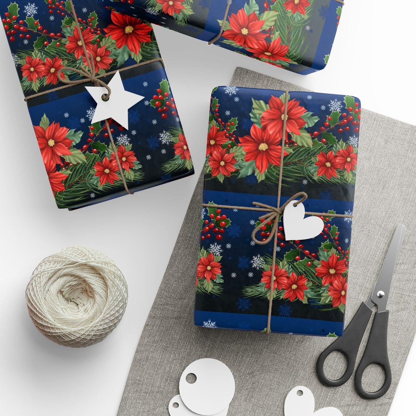 Wrapping Papers - Poinsettia, Pine and Holly Design