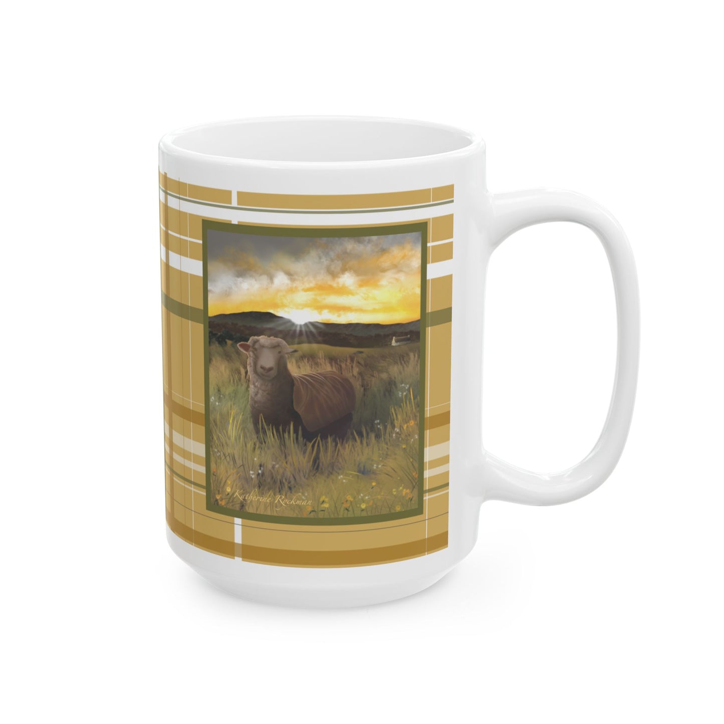 Mug - Sheep in Field Morning Sun Ceramic Mug Plaid (11oz, 15oz)