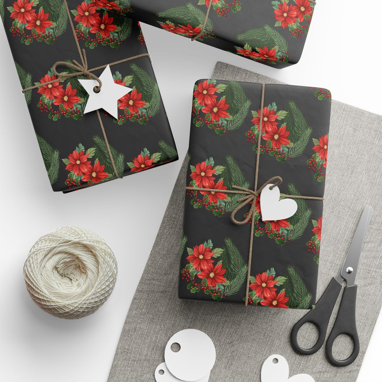 Holiday Wrapping Papers - Poinsettia, Pine and Holly Design