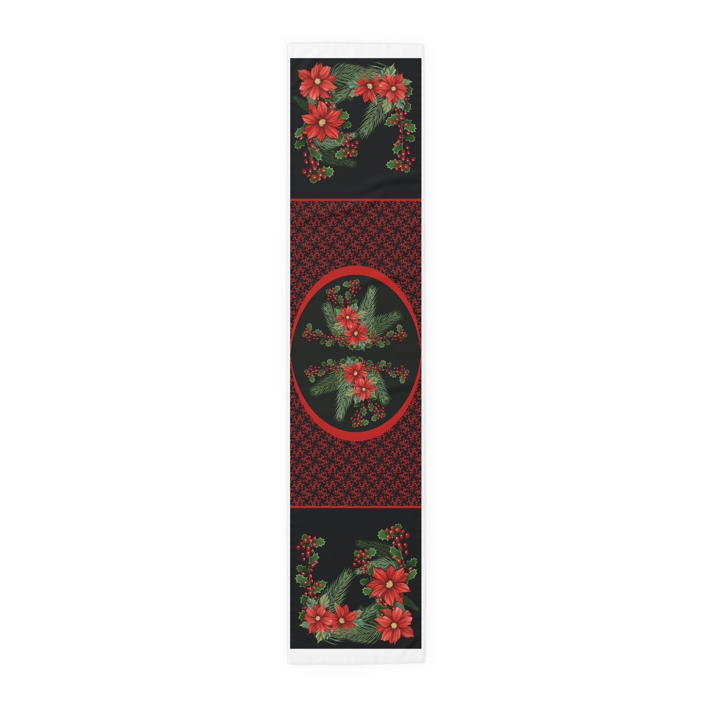 Table Runner - Poinsettias, Pine, and Holly Design