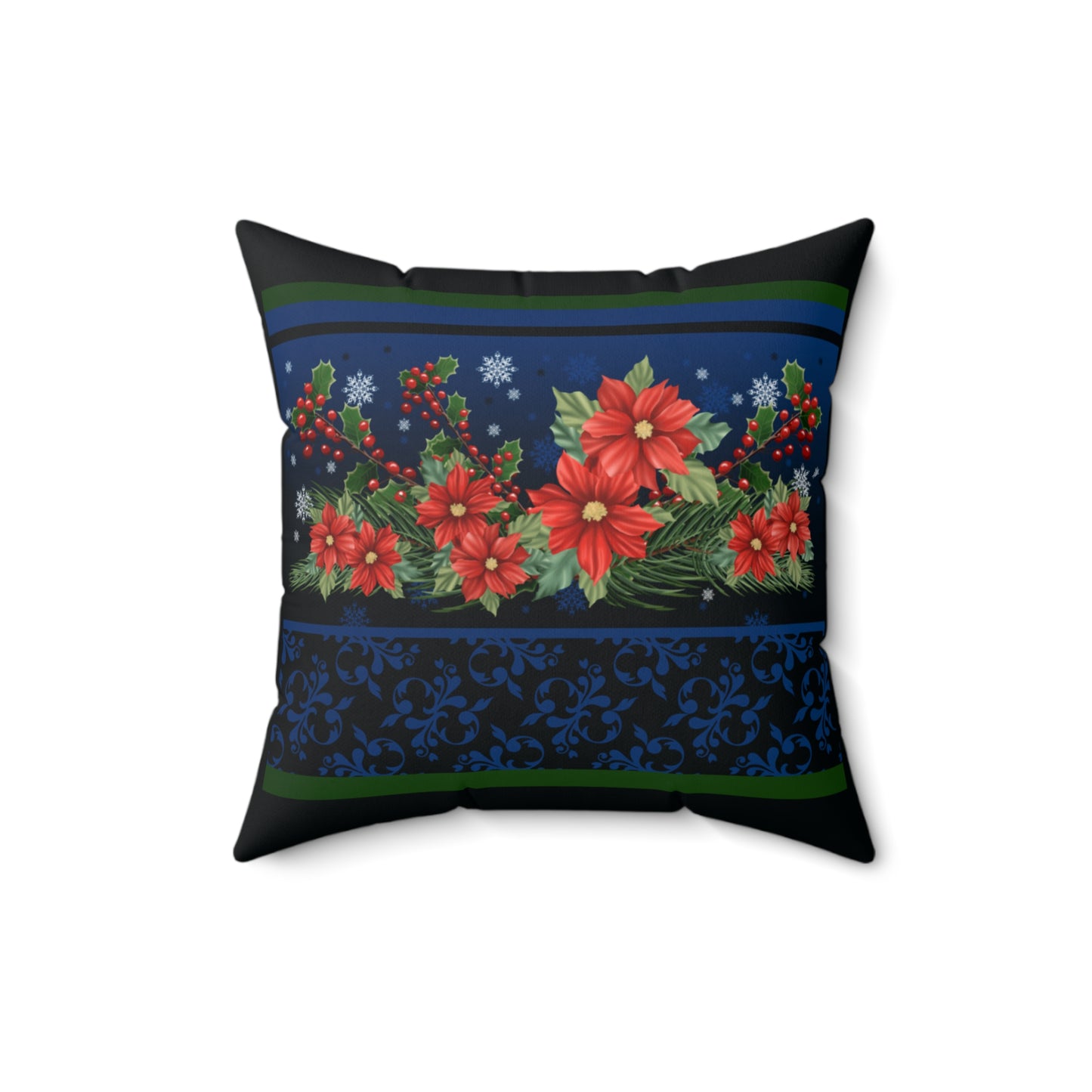 Pillow-Poinsettias, Pine, and Holly design